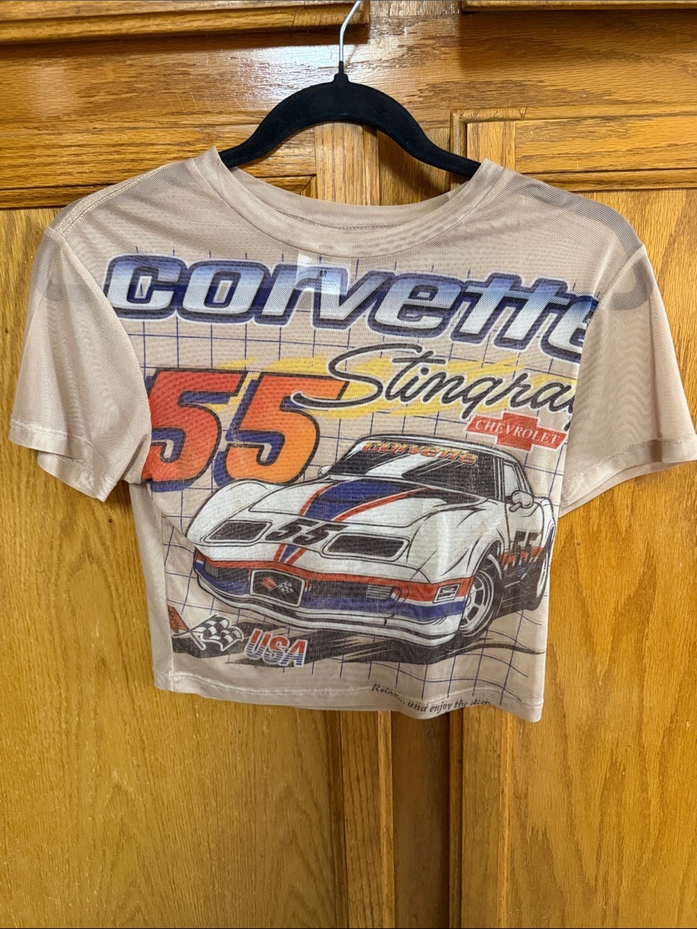 Corvette Stingray Graphic Crop Tee - Beige